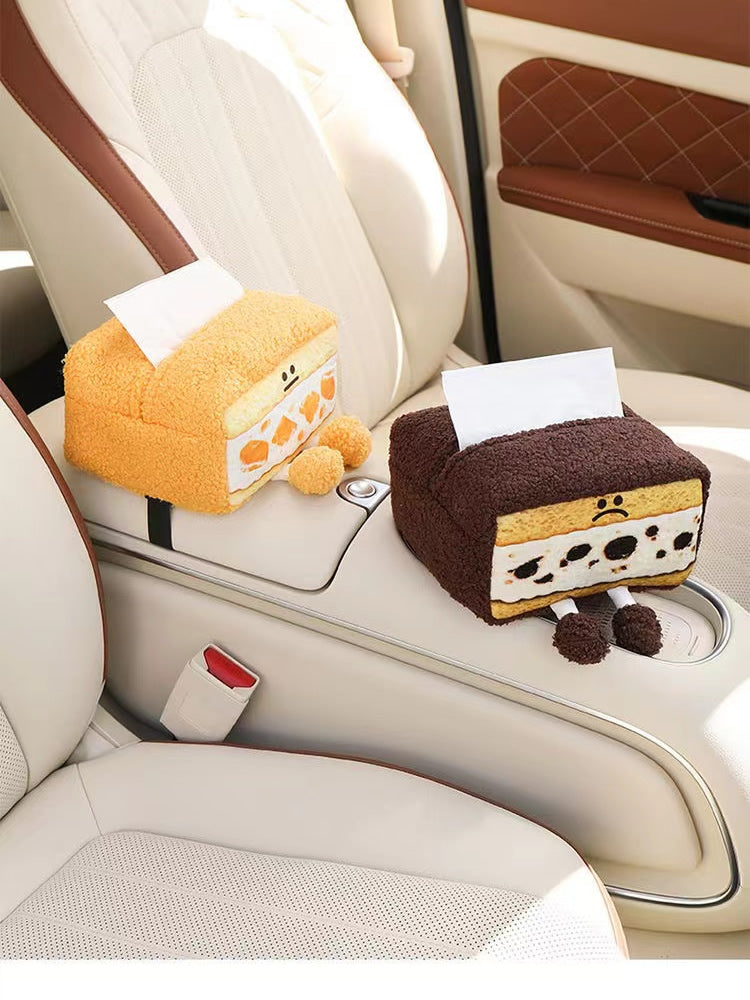 Cute Plush Cake Smiley Face Tissue Box, Car Facial Tissue Holder