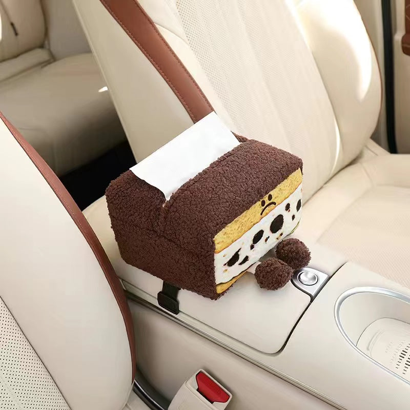 Cute Plush Cake Smiley Face Tissue Box, Car Facial Tissue Holder