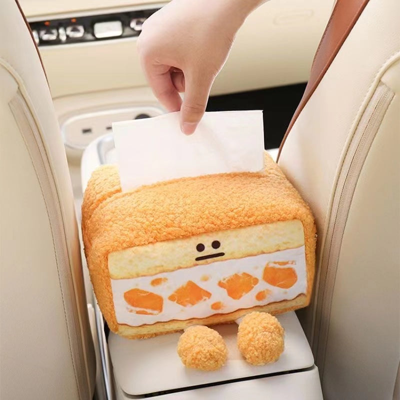 Cute Plush Cake Smiley Face Tissue Box, Car Facial Tissue Holder