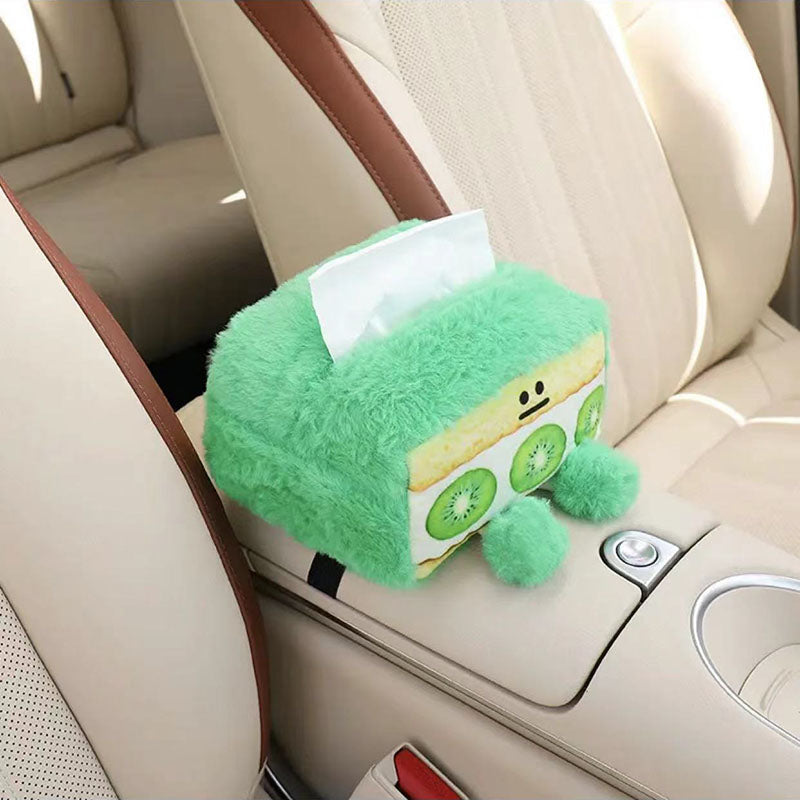 Cute Plush Cake Smiley Face Tissue Box, Car Facial Tissue Holder