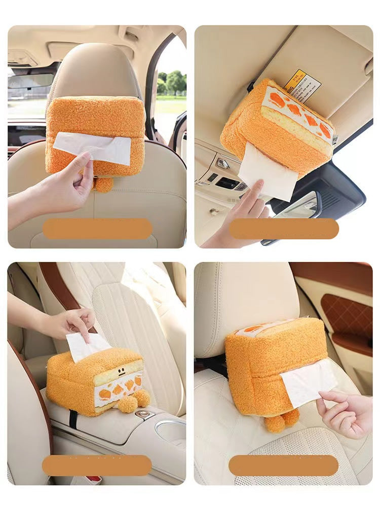 Cute Plush Cake Smiley Face Tissue Box, Car Facial Tissue Holder