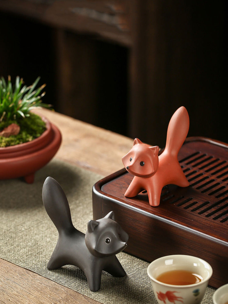 Cute Purple Clay Fox Desktop Ornaments, Creative Small Gifts