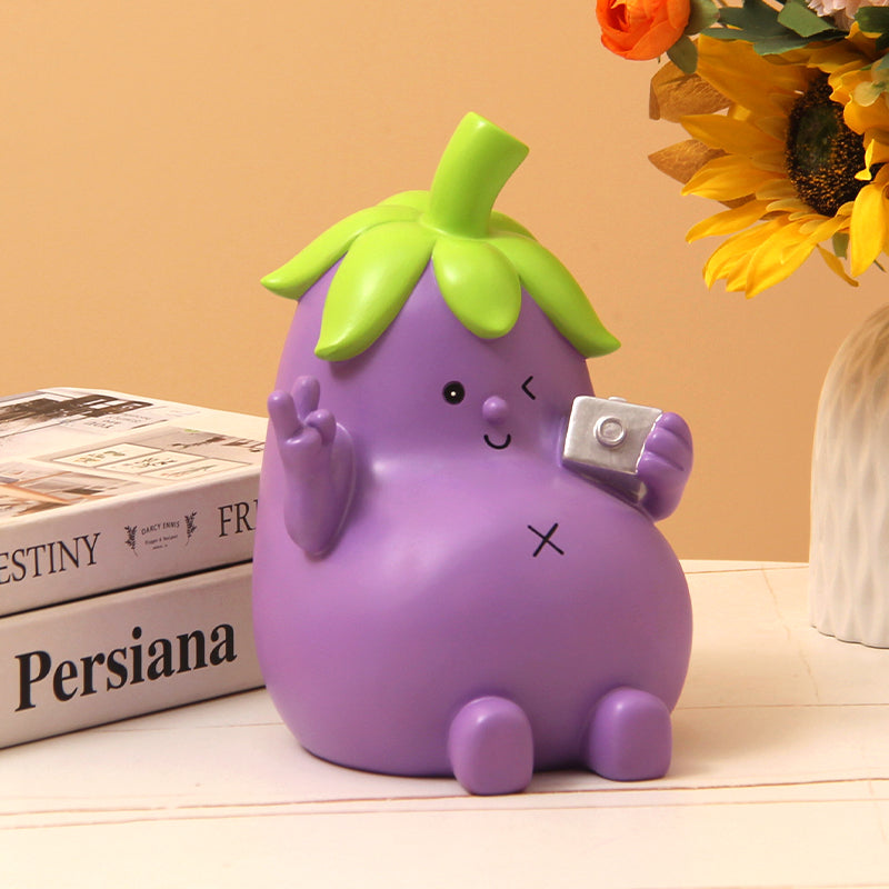 Cute Purple Eggplant Piggy Bank, Children'S Gift Coin Jar, Desktop Ornaments