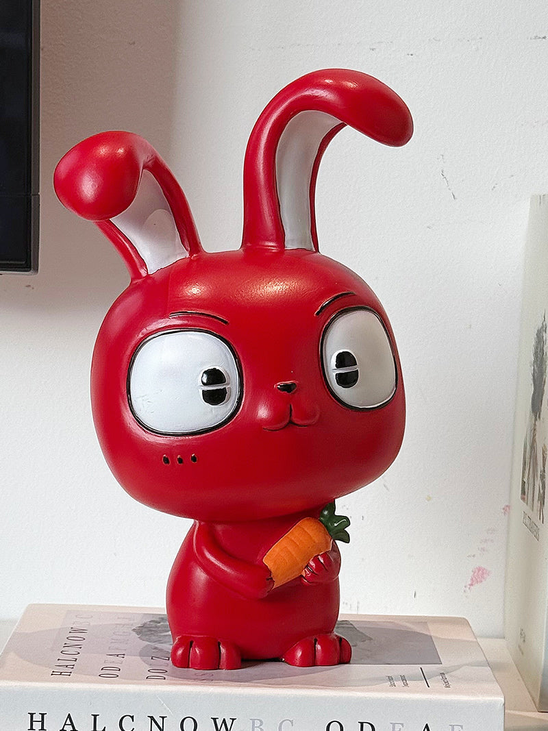 Cute Red Big Rabbit Resin Sculpture Ornaments, Desktop Office Decoration