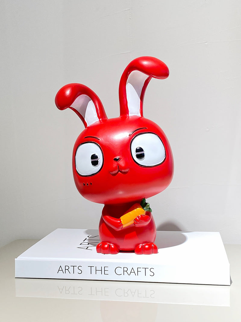 Cute Red Big Rabbit Resin Sculpture Ornaments, Desktop Office Decoration