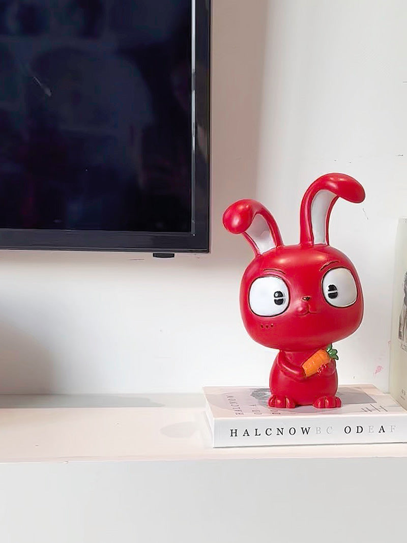 Cute Red Big Rabbit Resin Sculpture Ornaments, Desktop Office Decoration