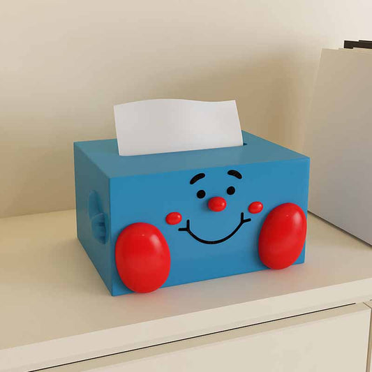 Cute Shy Blue Cartoon Tissue Holder: Fun Decorative Piece