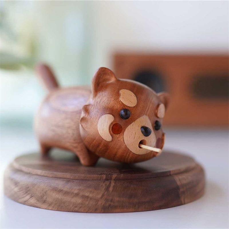 Cute Solid Wood Red Panda Toothpick Holder,Wooden Ornaments