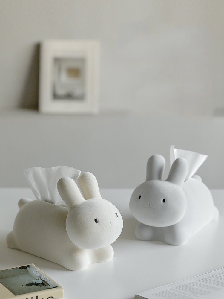 Cute White Rabbit Tissue Box, Desktop Decorative Ornament