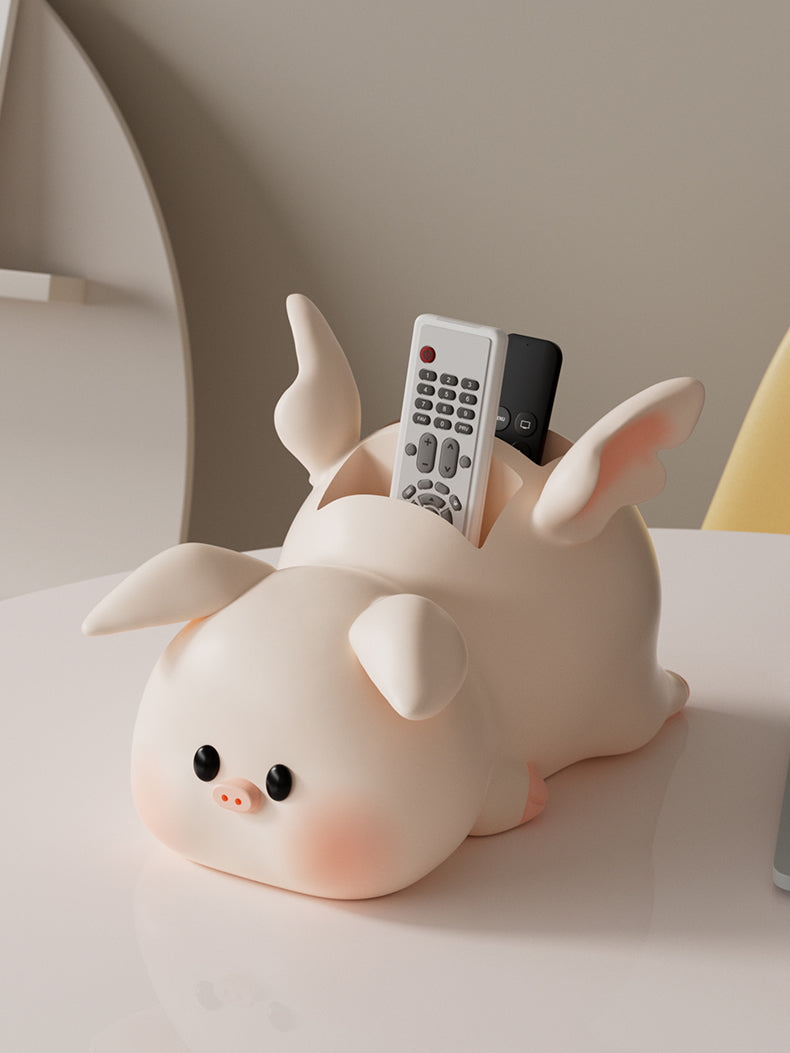 Cute Winged Piggy Living Room Desktop Storage Box, Remote Control Phone Organize