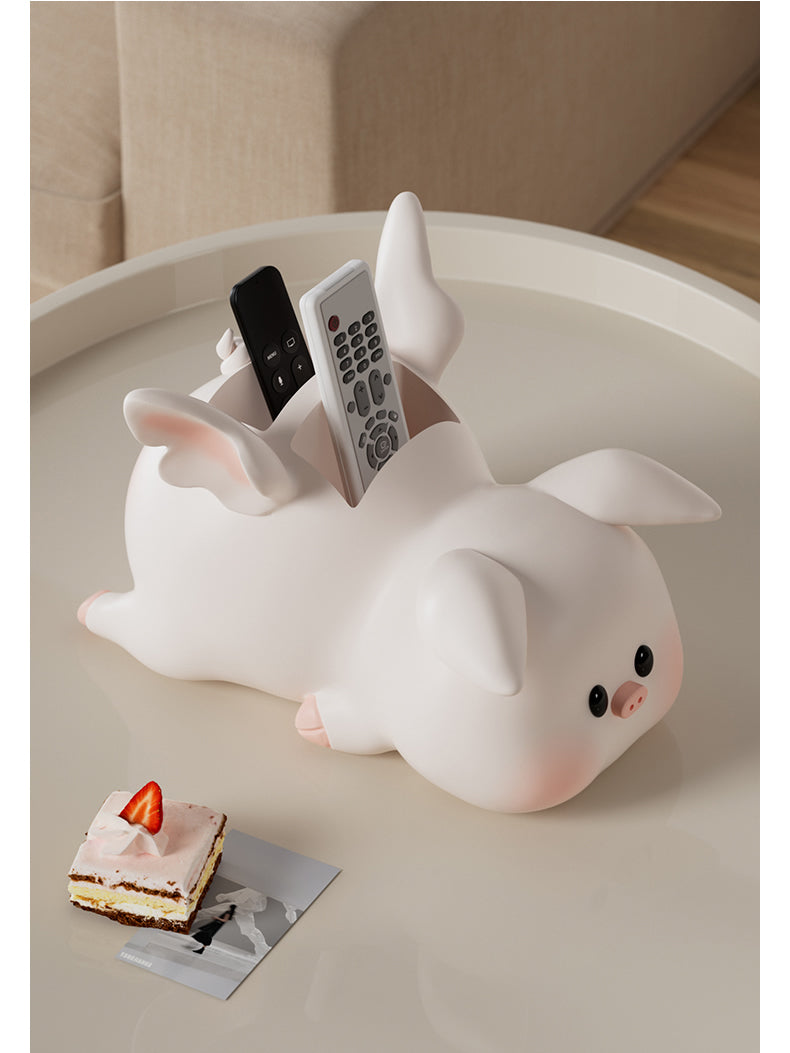 Cute Winged Piggy Living Room Desktop Storage Box, Remote Control Phone Organize