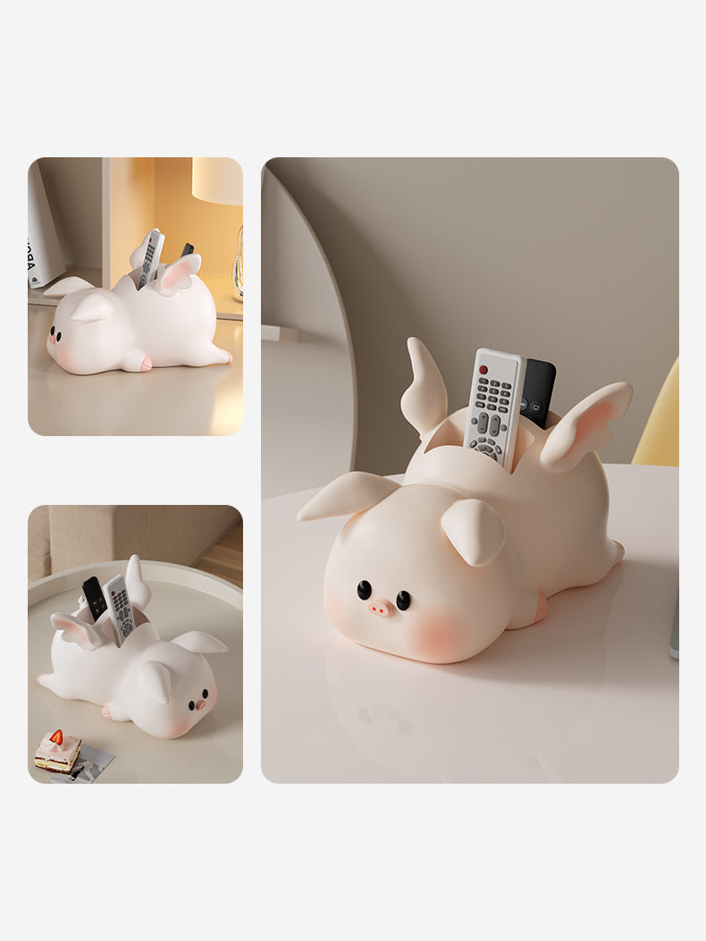 Cute Winged Piggy Living Room Desktop Storage Box, Remote Control Phone Organize