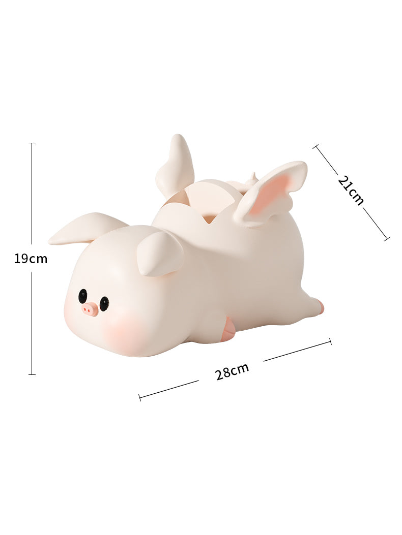 Cute Winged Piggy Living Room Desktop Storage Box, Remote Control Phone Organize