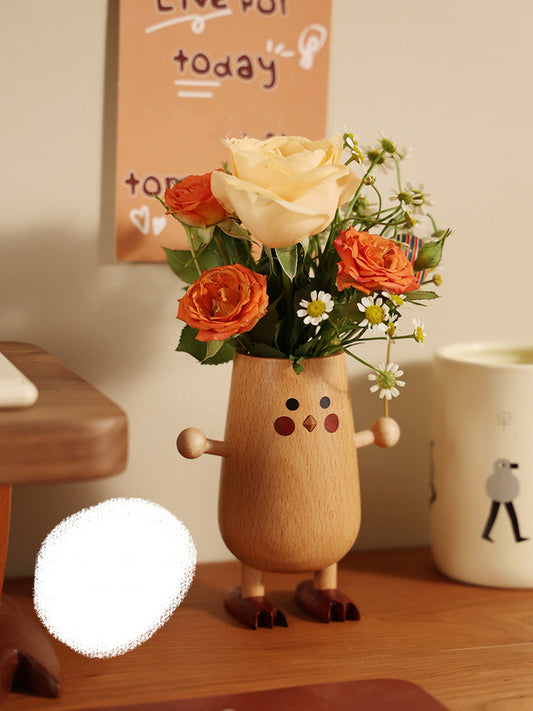 Cute Wooden Chick Vase: Decorative and Versatile Desk Organizer