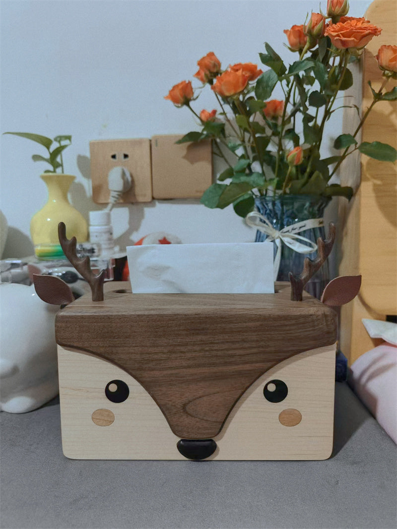 Cute Wooden Deer Tissue Box, Amazing Desktop Decoration