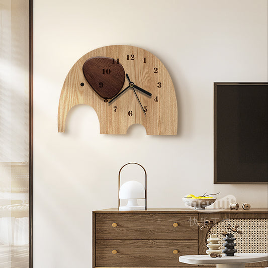 Cute Wooden Elephant Home Decor Wall Clock