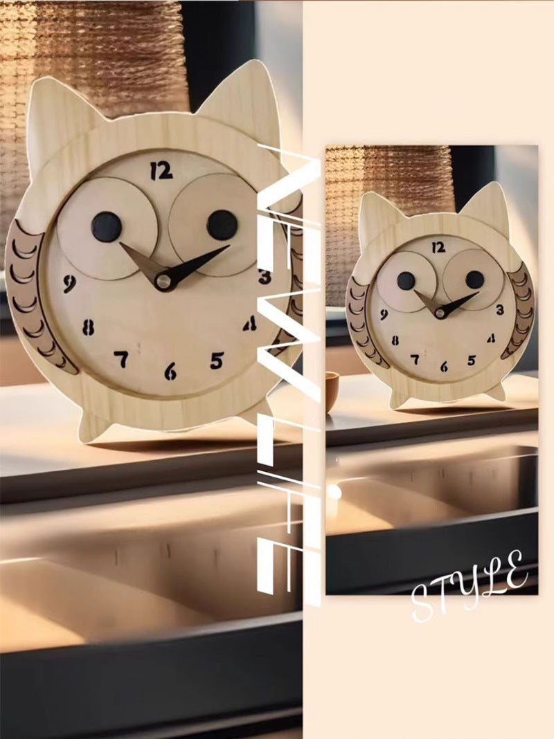 Cute Wooden Owl Desk Clock - Charming and Functional Decor