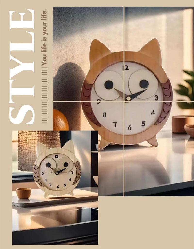 Cute Wooden Owl Desk Clock - Charming and Functional Decor