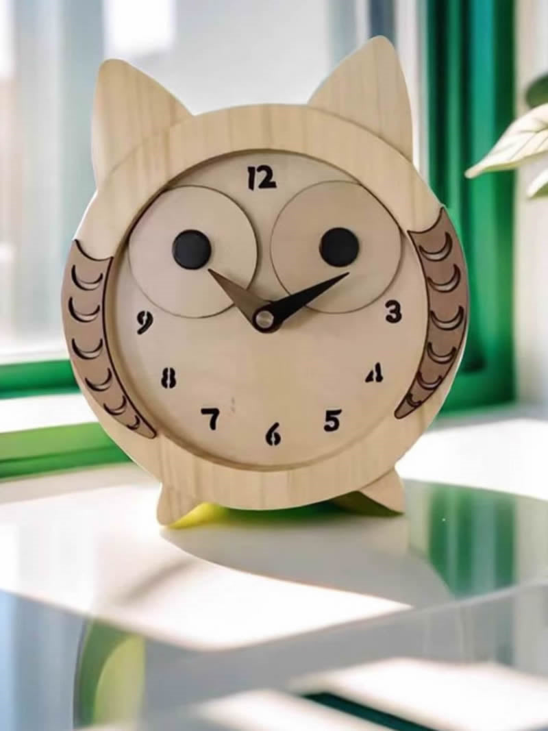 Cute Wooden Owl Desk Clock - Charming and Functional Decor