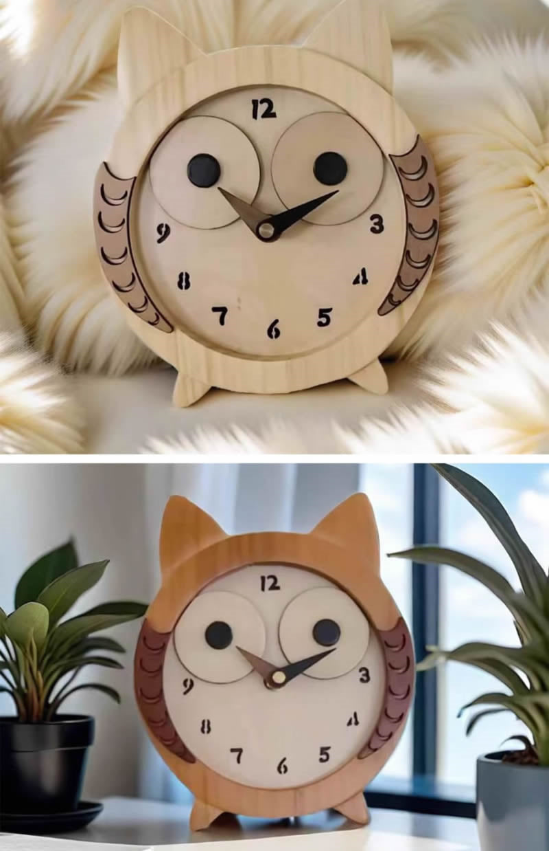 Cute Wooden Owl Desk Clock - Charming and Functional Decor