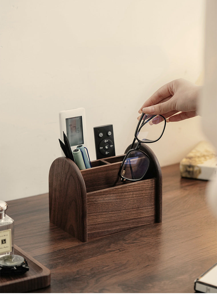 Desk Wooden Storage Box, Remote Control, Glasses, Cosmetics Organizer