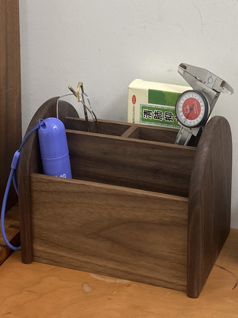 Desk Wooden Storage Box, Remote Control, Glasses, Cosmetics Organizer