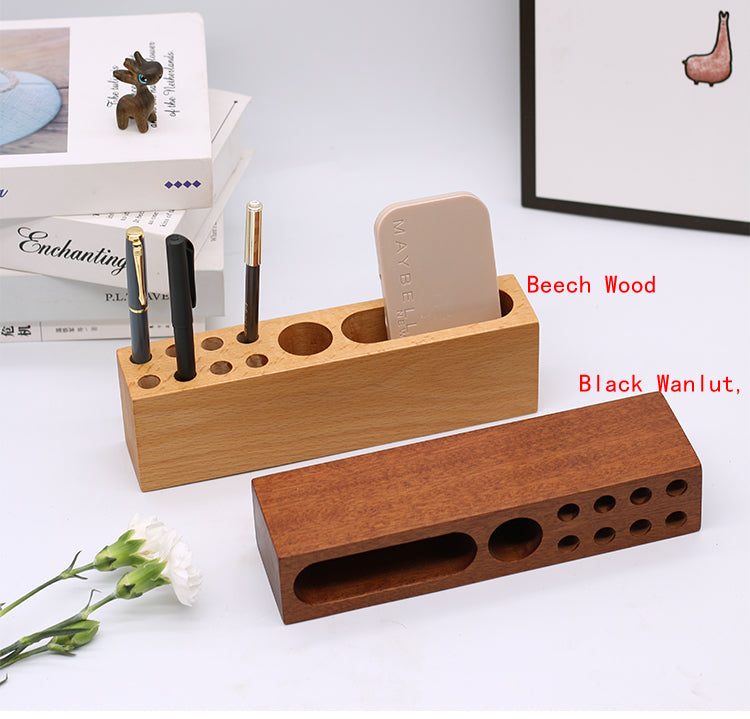 Desktop Storage Pen Holder, Business Card Holder, Pure Wood Organization Design