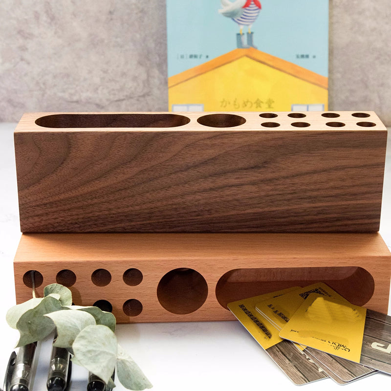 Desktop Storage Pen Holder, Business Card Holder, Pure Wood Organization Design