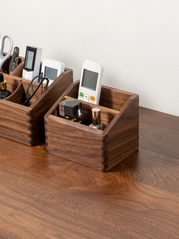 Desktop Wooden Two Grids Storage Box, Remote Control, Phone, Glasses Organize