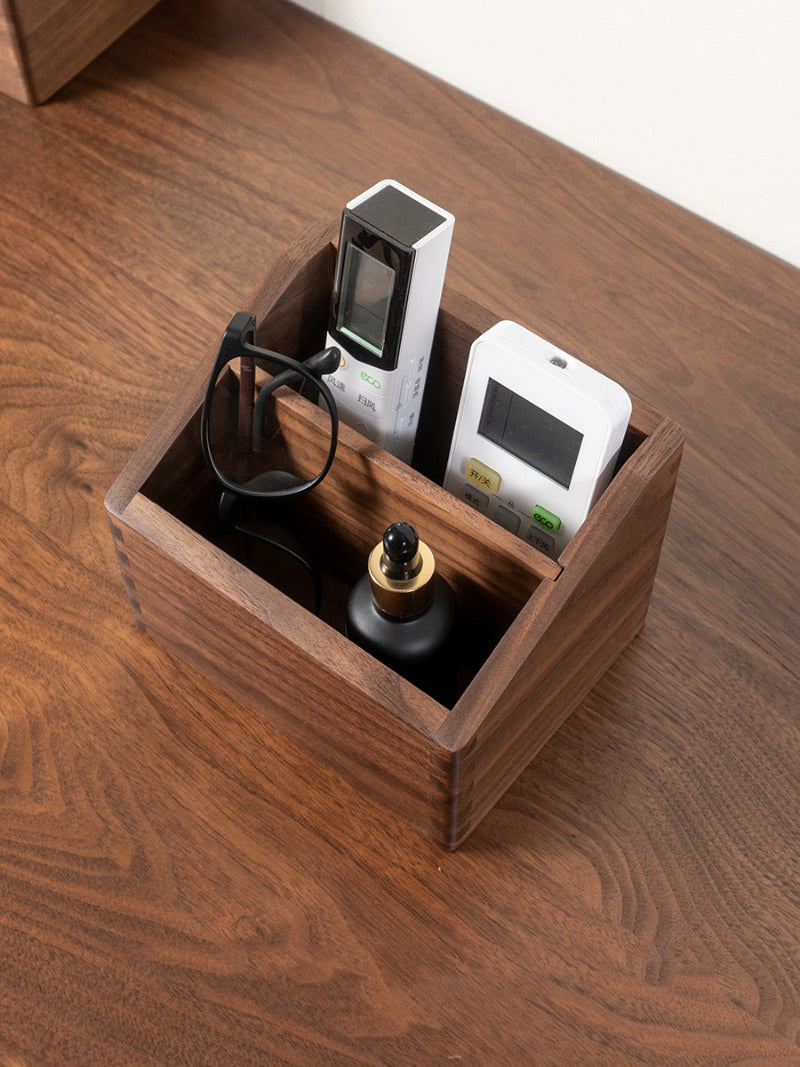 Desktop Wooden Two Grids Storage Box, Remote Control, Phone, Glasses Organize