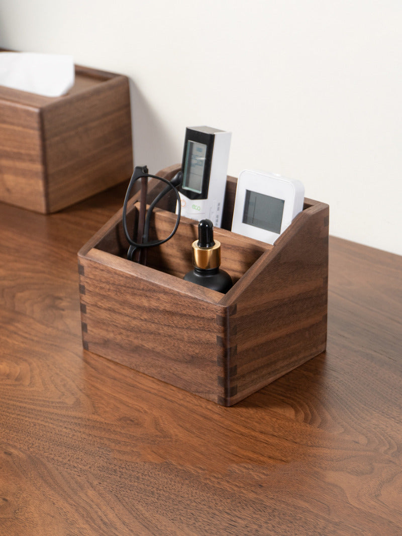 Desktop Wooden Two Grids Storage Box, Remote Control, Phone, Glasses Organize