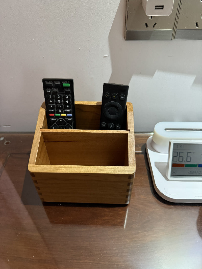 Desktop Wooden Two Grids Storage Box, Remote Control, Phone, Glasses Organize