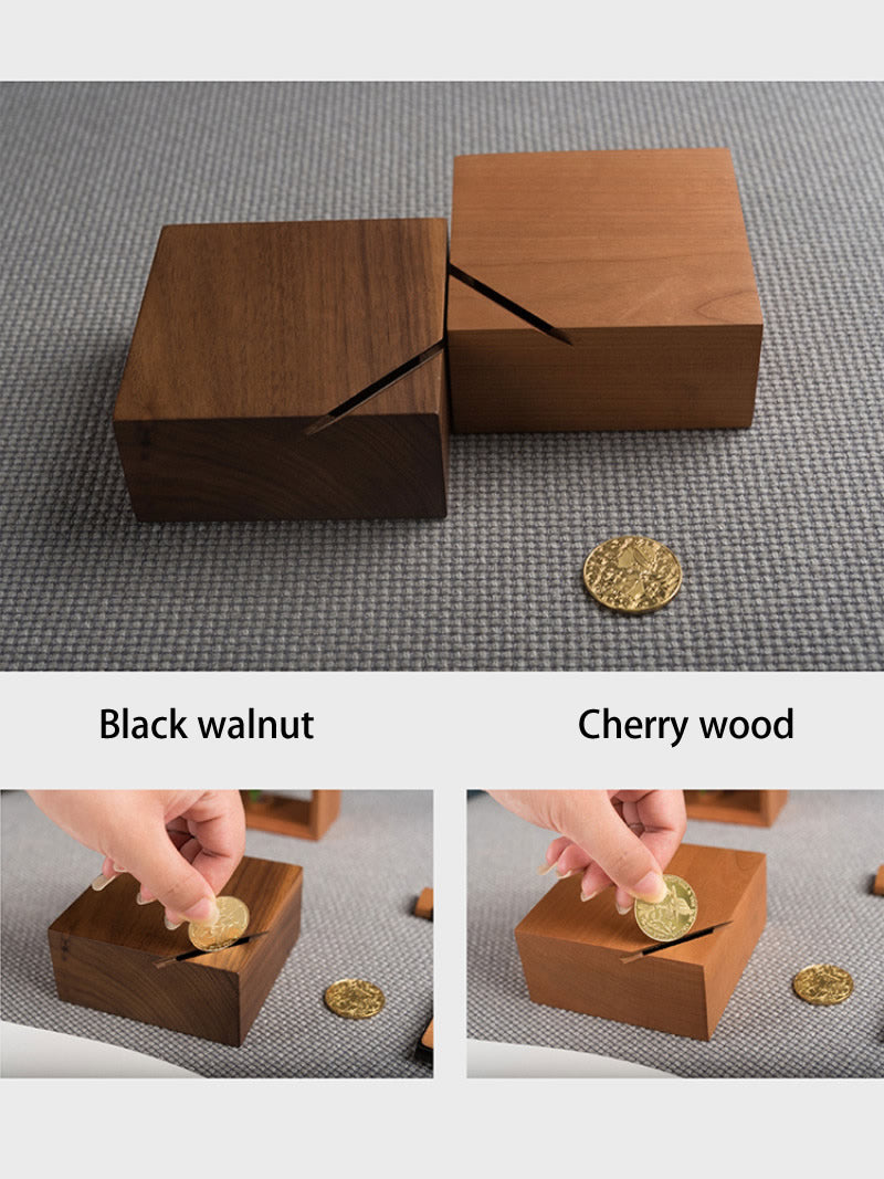 Elegant Angled Slot Square Wooden Savings Bank - Children's Gifts Money Box