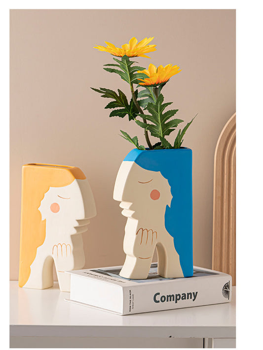 Elegant Hand-Painted Ceramic Vase with Woman's Face: A Touch of Art for Your Home