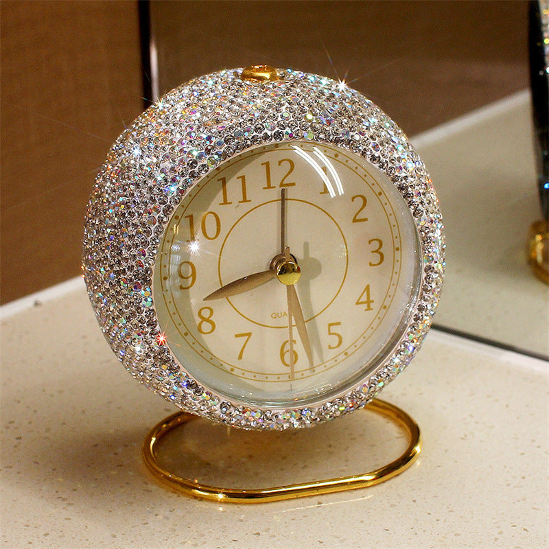 Elegant Rhinestone-Studded Mini Table Clock - High Aesthetic Appeal