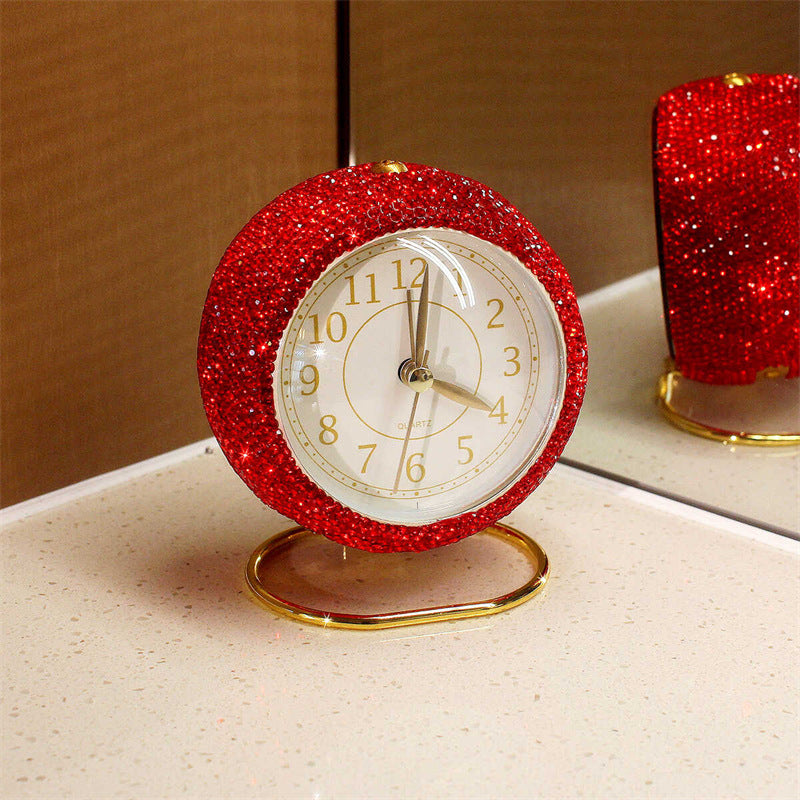 Elegant Rhinestone-Studded Mini Table Clock - High Aesthetic Appeal