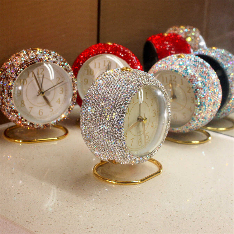 Elegant Rhinestone-Studded Mini Table Clock - High Aesthetic Appeal