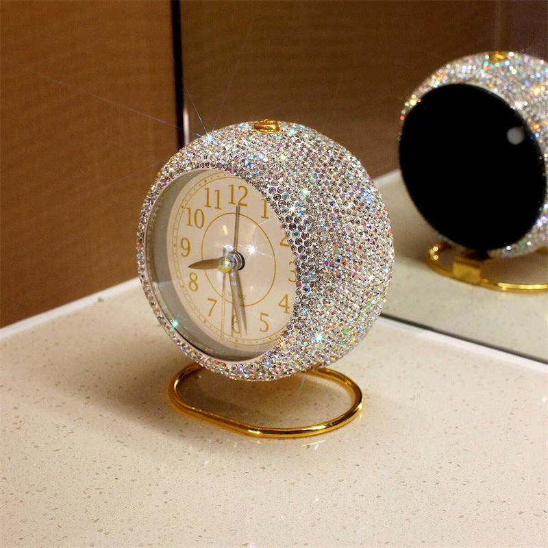 Elegant Rhinestone-Studded Mini Table Clock - High Aesthetic Appeal