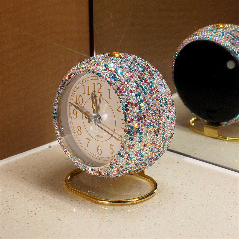 Elegant Rhinestone-Studded Mini Table Clock - High Aesthetic Appeal