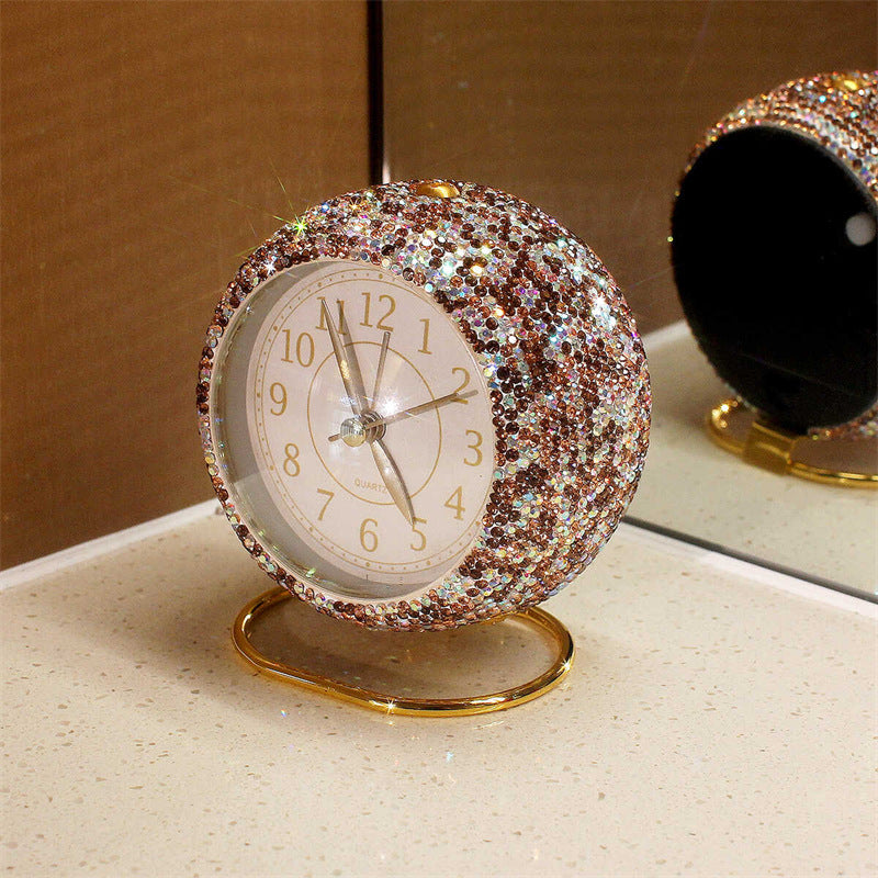 Elegant Rhinestone-Studded Mini Table Clock - High Aesthetic Appeal