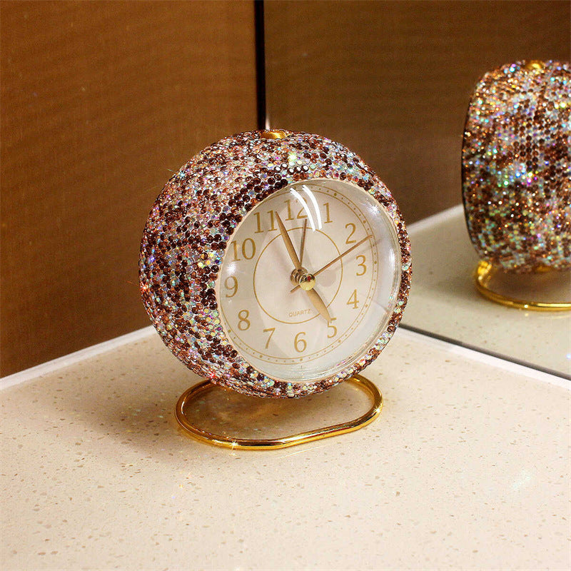 Elegant Rhinestone-Studded Mini Table Clock - High Aesthetic Appeal