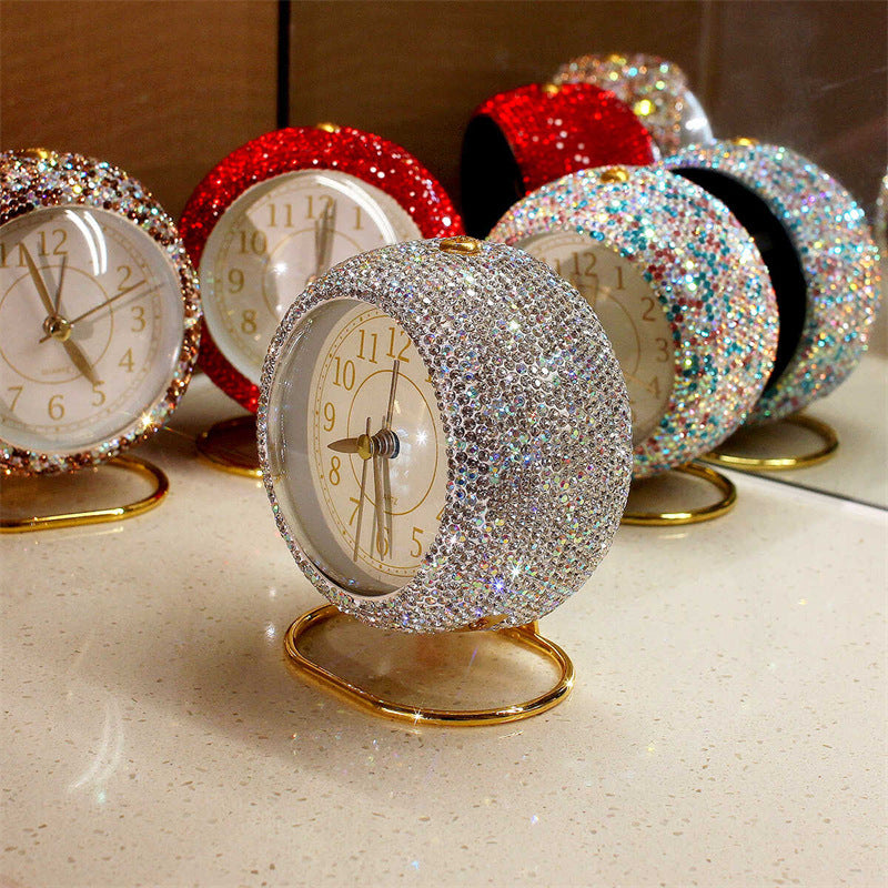 Elegant Rhinestone-Studded Mini Table Clock - High Aesthetic Appeal