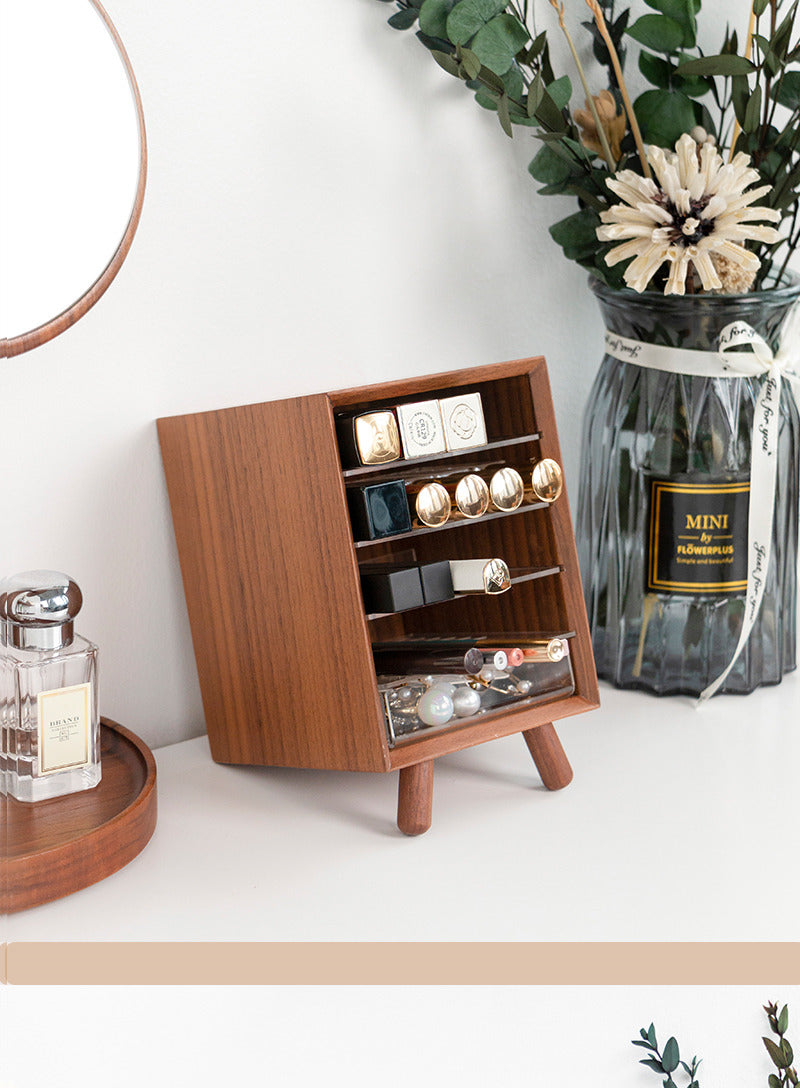 Elegant Wooden Cosmetic Storage Box: Desk Organizer for Beauty Essentials