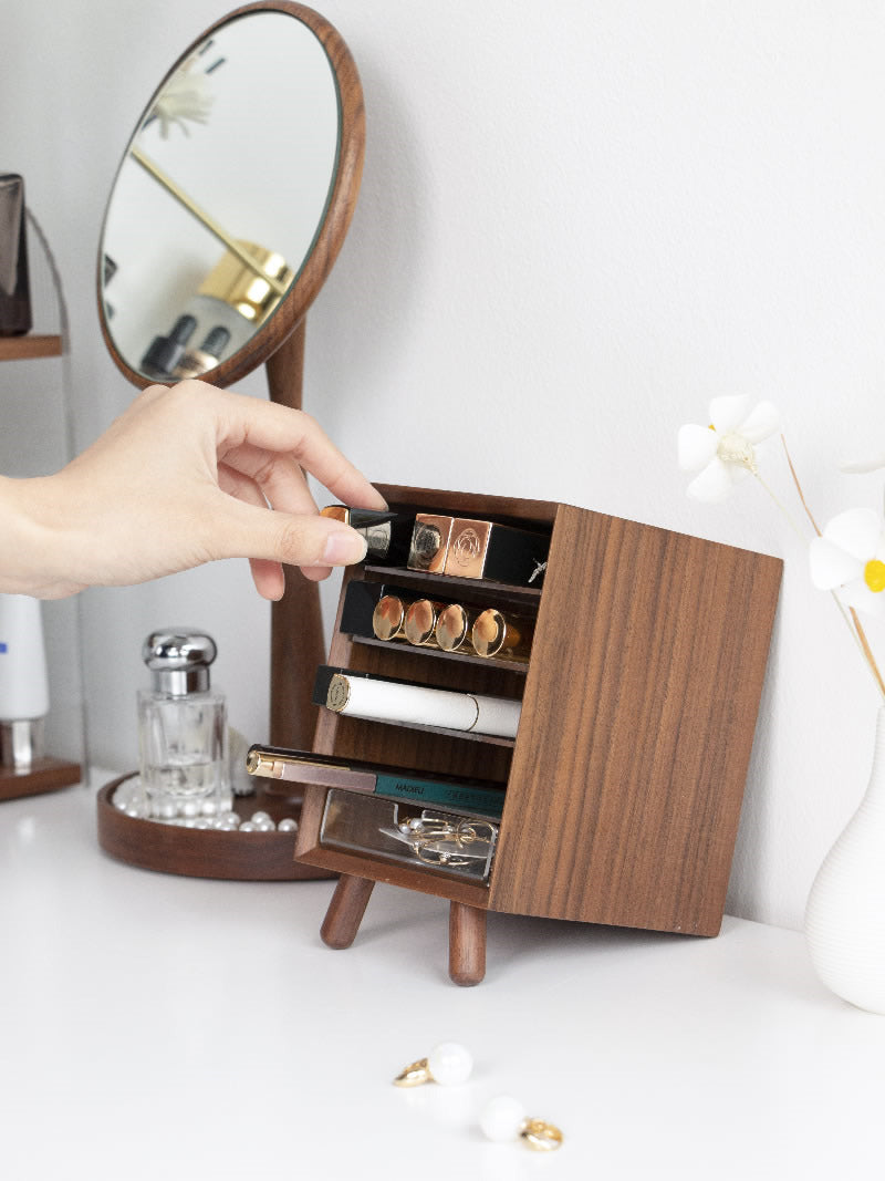 Elegant Wooden Cosmetic Storage Box: Desk Organizer for Beauty Essentials