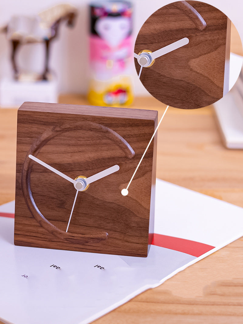 Elegant Wooden Silent Desk Clock: Minimalist Home Decor Accent