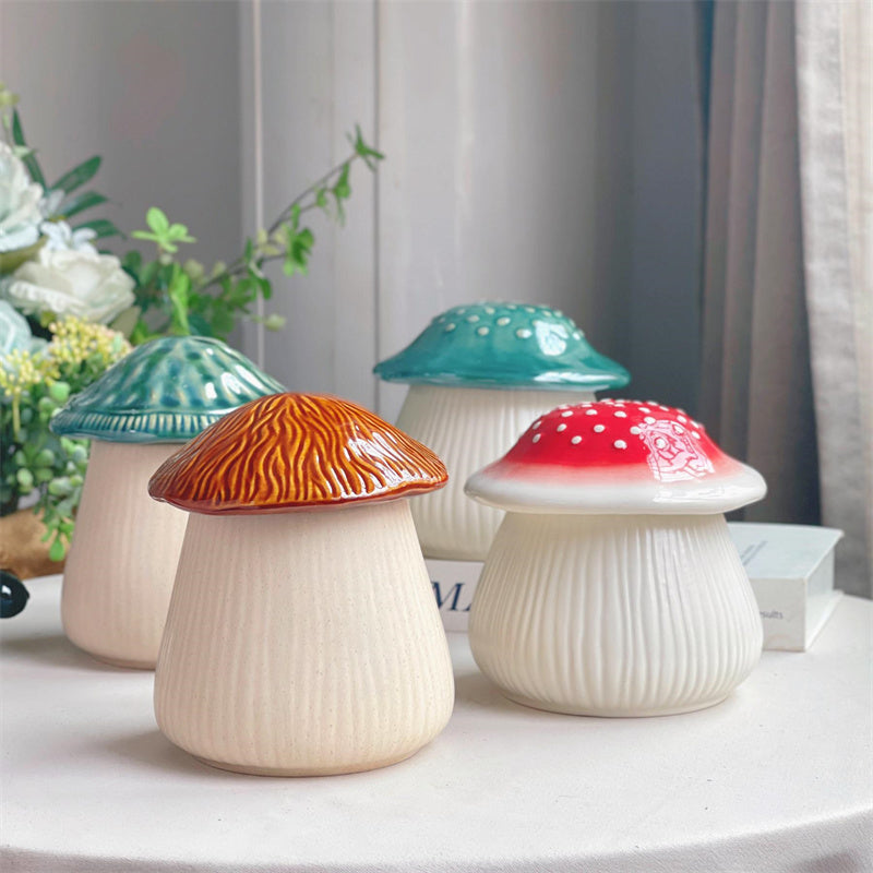 Exquisite Ceramic Mushroom Storage Jar, Desktop Art Decoration Ornaments