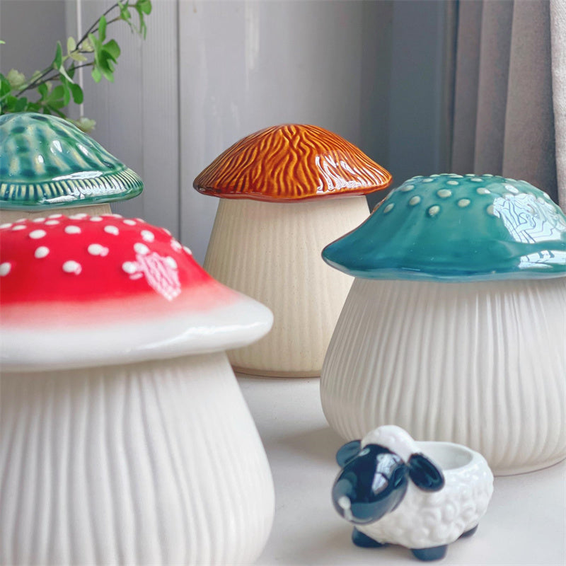 Exquisite Ceramic Mushroom Storage Jar, Desktop Art Decoration Ornaments