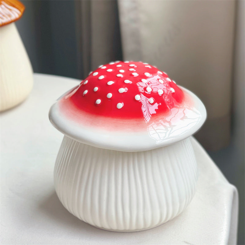 Exquisite Ceramic Mushroom Storage Jar, Desktop Art Decoration Ornaments