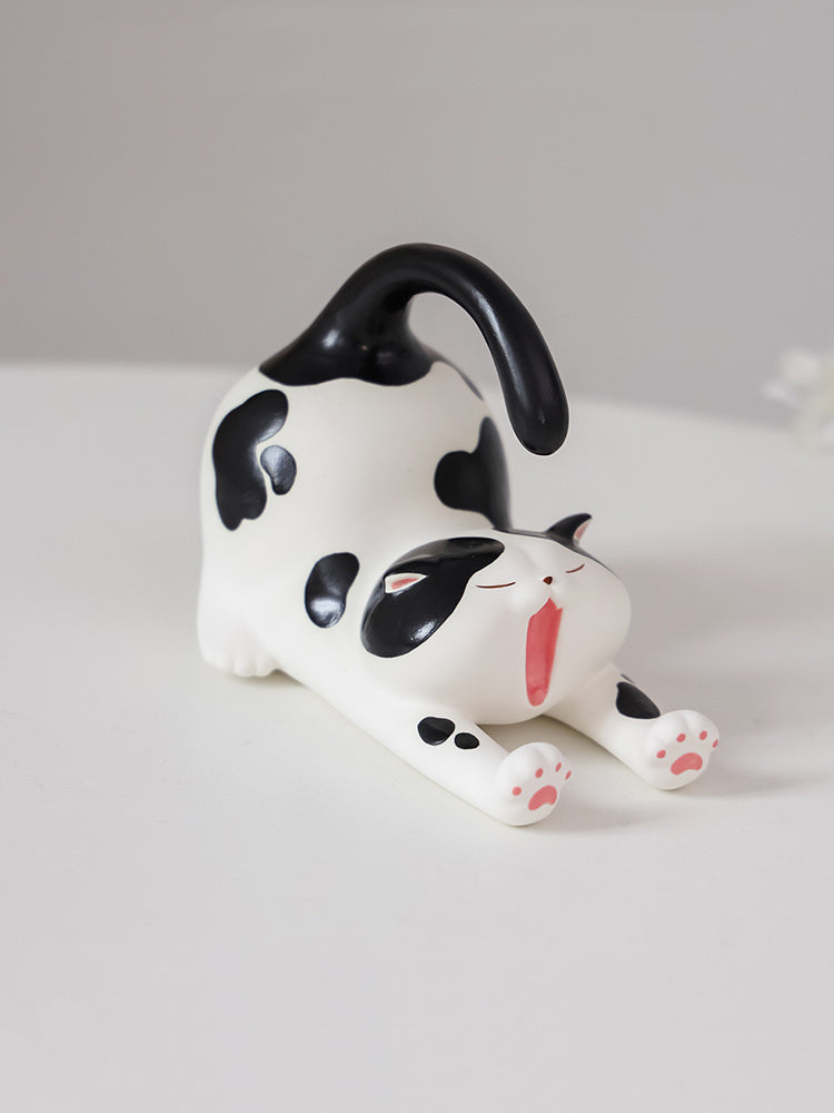 Exquisite Ceramic Sleeping Cat Phone Stand: Cute Desktop Ornaments