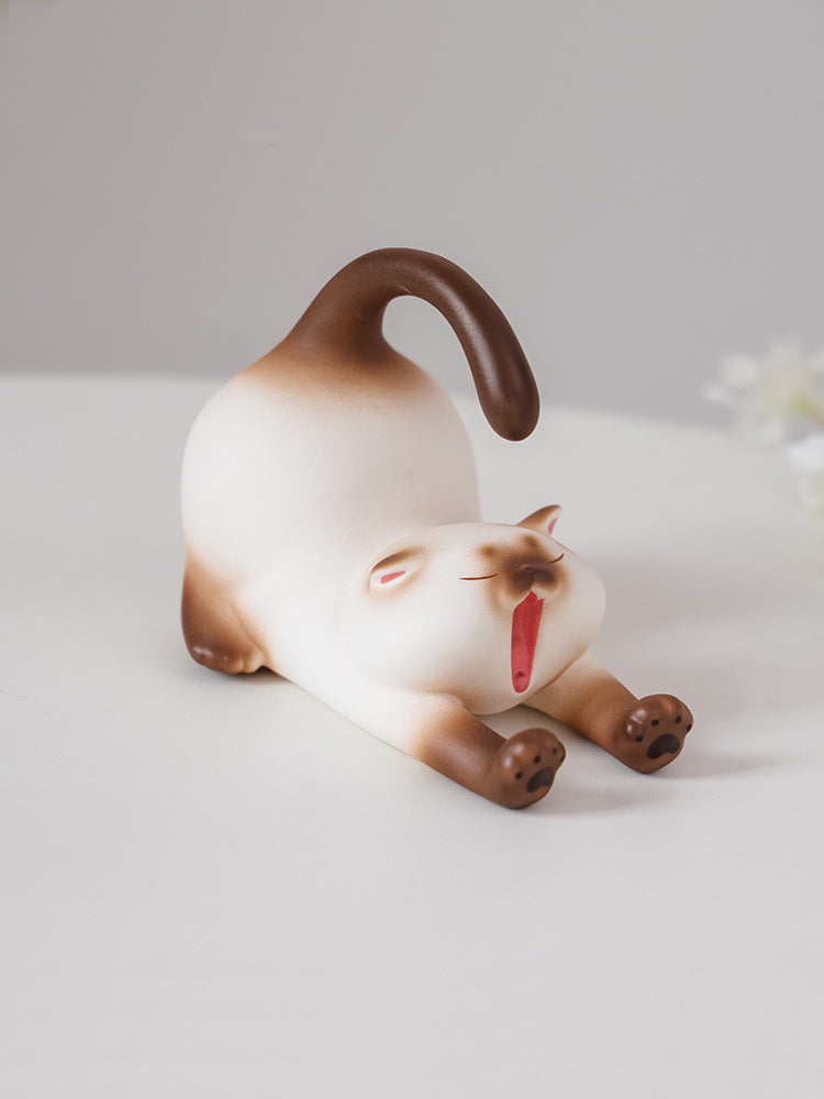 Exquisite Ceramic Sleeping Cat Phone Stand: Cute Desktop Ornaments